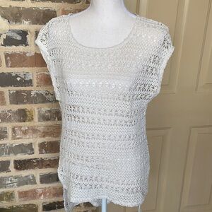 3/$20 Red Camel Ecru Texture Chunky Open Weave Crochet Top Boho Cap Sleeve Sz M